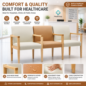 <span class=keywords><strong>Fauteuil</strong></span> d'attente 3 places en bois de frêne massif avec revêtement PU facile à nettoyer pour hôpitaux et cliniques - Product Image 1