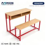 Banc d'école moderne et confortable pour deux personnes, avec surface de table en MDF et deux tiroirs de rangement, idéal pour la salle de classe et l'enseignement.
