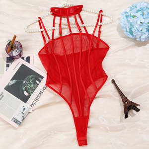 Lencería sexy de lujo para mujer, body de una pieza de color liso con encaje transparente y diseño hueco, muy vendido. - Product Image 6