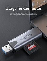 Veggieg Welcome OEM/ODM USB3.0/Type-C Lecteur SD TF Adaptateur de boîtier en alliage d'aluminium Lecteur de carte USB Type-c/OTG Lecteur de carte/écriture