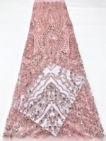 Dentelle africaine brodée de perles et de sequins, 100% polyester, motif floral élégant et luxueux pour robes de mariée et vêtements de soirée