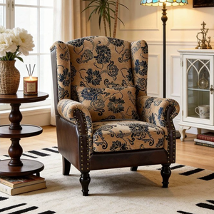 Fauteuil de salon américain rétro en <span class=keywords><strong>bois</strong></span> massif, fauteuil individuel décontracté en tissu pour salon - Product Image 6