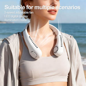 Ventilateur de cou portable personnalisé en gros avec écran numérique, 3 vitesses réglables, rechargeable par <span class=keywords><strong>USB</strong></span>, ventilateur personnel - Product Image 1