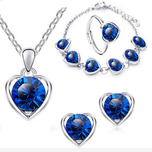 New 2026 Wholesale <b>Crystal</b> Jewelry <b>Set</b> 4PCS/<b>Sets</b> Love Heart Pendant Necklaces Bracelet Earrings Rings Jewelry <b>Set</b> - Product Image 5