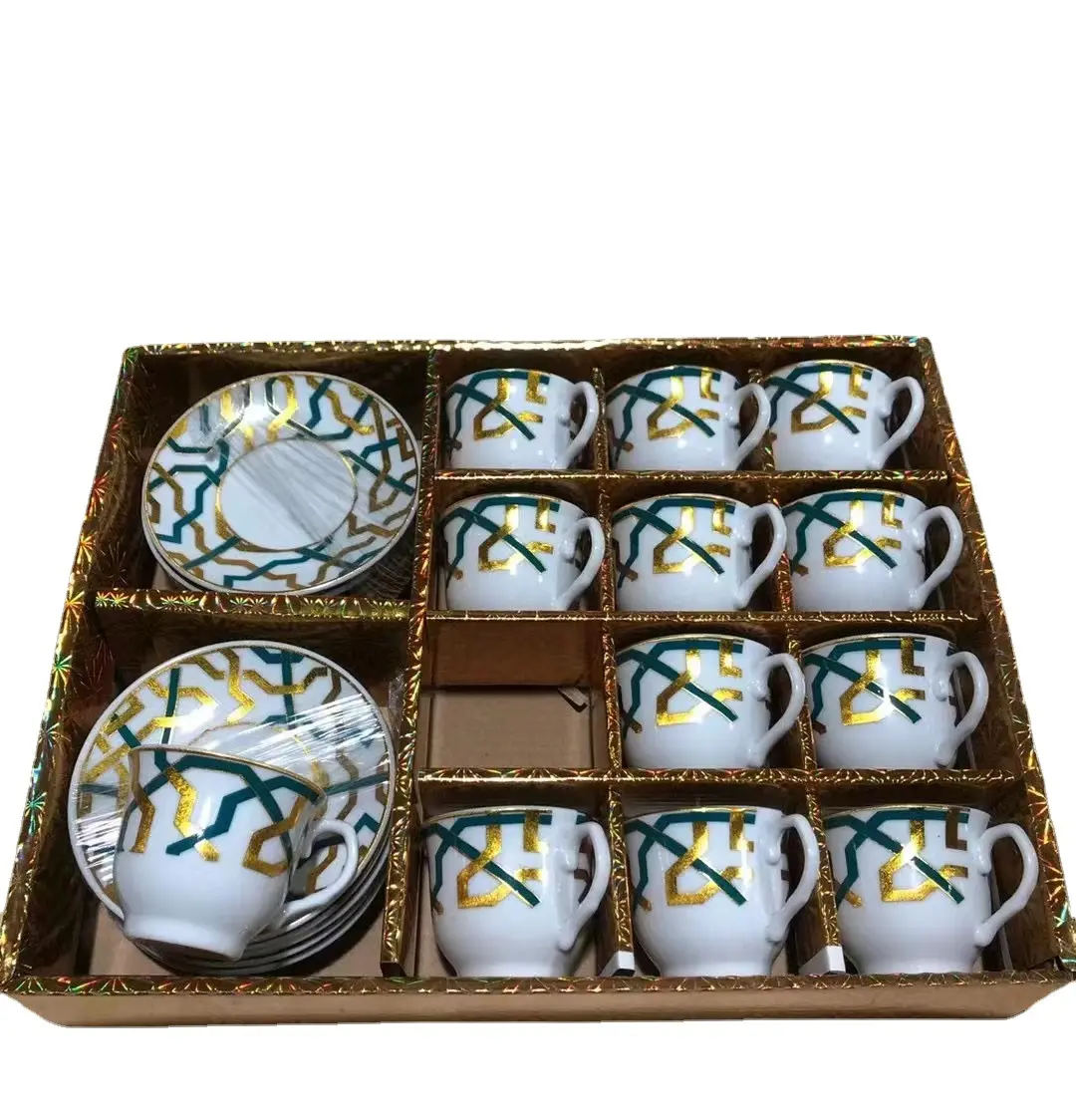 Современный роскошный набор 12 шт. турецких кофейных чашек золотистые фарфоровые чашки в арабском стиле кофейный набор с подарочной коробкой
