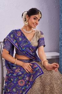 Filet indien traditionnel Varuni Georgette Lehenga Choli Dupatta ensembles doux Dola coton soie numérique imprimé pour le lancement du festival - Product Image 5