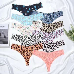 U335 Cartoon Leopard Printed Mid Rise Traceless Women Panties Seamless Hipsters Nylon Thong