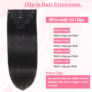 Extensiones de Cabello con Clip, Cabello Humano Real, Extensiones de Cabello Humano Virgen Liso con Clip para Mujer, 8 Piezas por Set con Doble Trama - Product Image 3