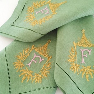 Custom Hand Embroidery LOGO Cotton <b>Linen</b> Cocktail Napkin 100% <b>Linen</b> Monogrammed Embroidered Hemstitch Napkins <b>Cloth</b> <b>Table</b> <b>Linens</b> - Product Image 1