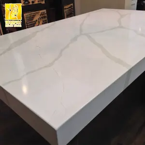 Encimera de cocina de losa de cuarzo de piedra artificial con vetas grises Mesa blanca