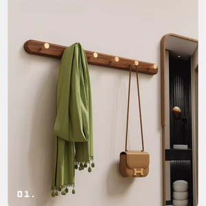 No-Drill Walnut Wood & Brass <b>Wall</b> <b>Hook</b>, Self-Adhesive Coat <b>Hook</b> for Bathroom, Kitchen, Entryway - Product Image 1