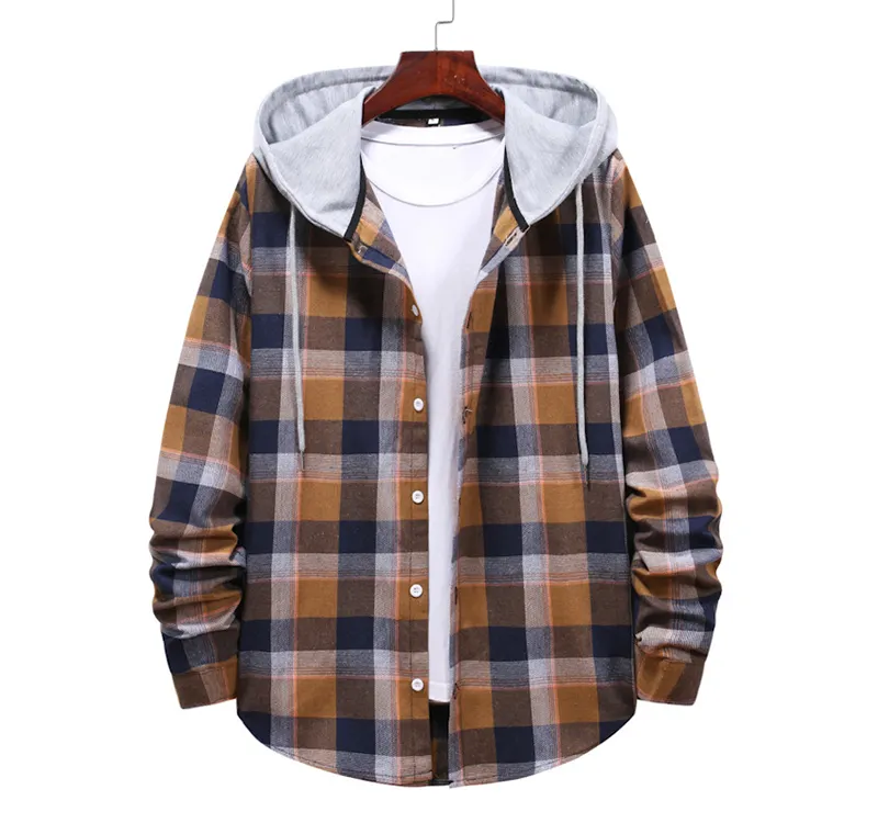 OEM/ODM latest hooded shirt fashion shirt mens plaid flannel shirt long sleeve