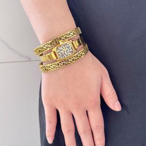Thời Trang Ý Quảng Trường Báo In Thạch Anh Đồng Hồ Quyến Rũ Vòng Đeo Tay 18K Vàng Mạ Thép Không Gỉ Trang Sức <span class=keywords><strong>Bangle</strong></span> Set Cho Phụ Nữ - Product Image 6