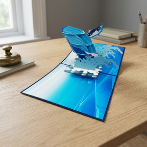 Tarjeta Pop-up 3D de Ballena Azul Hecha a Mano, Diseño Vietnamita, Corte Láser Personalizado, Kirigami, Tarjeta de Felicitación de Papel, Recuerdo de Cumpleaños, Superventas - Product Image 3