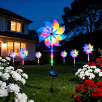 Lampu Taman Tenaga Surya LED Bentuk Bunga Kincir Angin Multiwarna, Tahan Air IP44, Kontrol Tombol, Model Pasang di Tanah