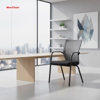 Chaise de bureau ergonomique empilable de haute qualité au design moderne, avec accoudoirs fixes, en tissu maillé et base à 4 pieds, idéale pour le bureau à domicile