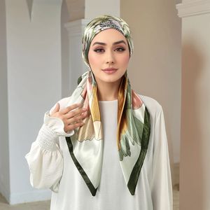Bufanda de moda para mujer, turbante islámico, Bandana, Foulard, diadema, sombrero, gorras, estampado Floral, seda satinada, <span class=keywords><strong>Hijab</strong></span> instantáneo para mujer musulmana - Product Image 2