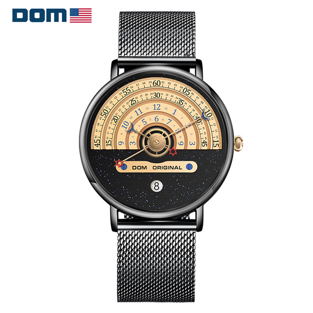 DOM 1288 Men's Creative Fashion Watch Casual Waterproof Sports Quartz Chronograph Montre Homme 40mm Dial Alloy Case Glass Dial