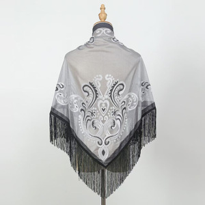 Mùa hè cổ điển sườn xám khăn choàng ăn mặc Hoa điều Jacquard rìa tam giác tiệc khăn choàng làm bằng polyester cho bán buôn - Product Image 5
