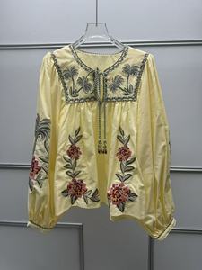 Women's Vintage Retro Floral Embroidery Slim Elegant Breathable <b>Linen</b>/Cotton Long Sleeve Top & Long Skirt 2-Piece <b>Set</b> - Product Image 5