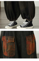 Salopette en jean vintage pour femme, grande taille, coupe ample, jambe large, avec coutures apparentes, vente en gros OEM