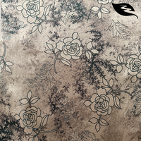 Tissu imprimé numérique champagne métallisé, motif floral vintage avec contour de roses noires, pour robe, abaya, écharpe
