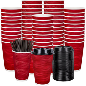 Gobelets à café en carton ondulé personnalisés, recyclables et compostables, 12 oz, jetables, à double paroi, avec couvercles, vente en gros - Product Image 1