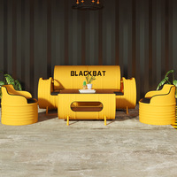 Conjunto de Tres Piezas de Estilo Industrial, Mesa de Recepción de Negocios con Diseño de Barril de Aceite de Metal, Sofá de Arte en Hierro, Barra Creativa para Sala de Estar