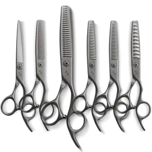 CNC Premium Japan VG10 Professional Matte-gray Barber Scissors Hair Thinning Shears For Salon Tijeras Hairdressing Scissors Kit