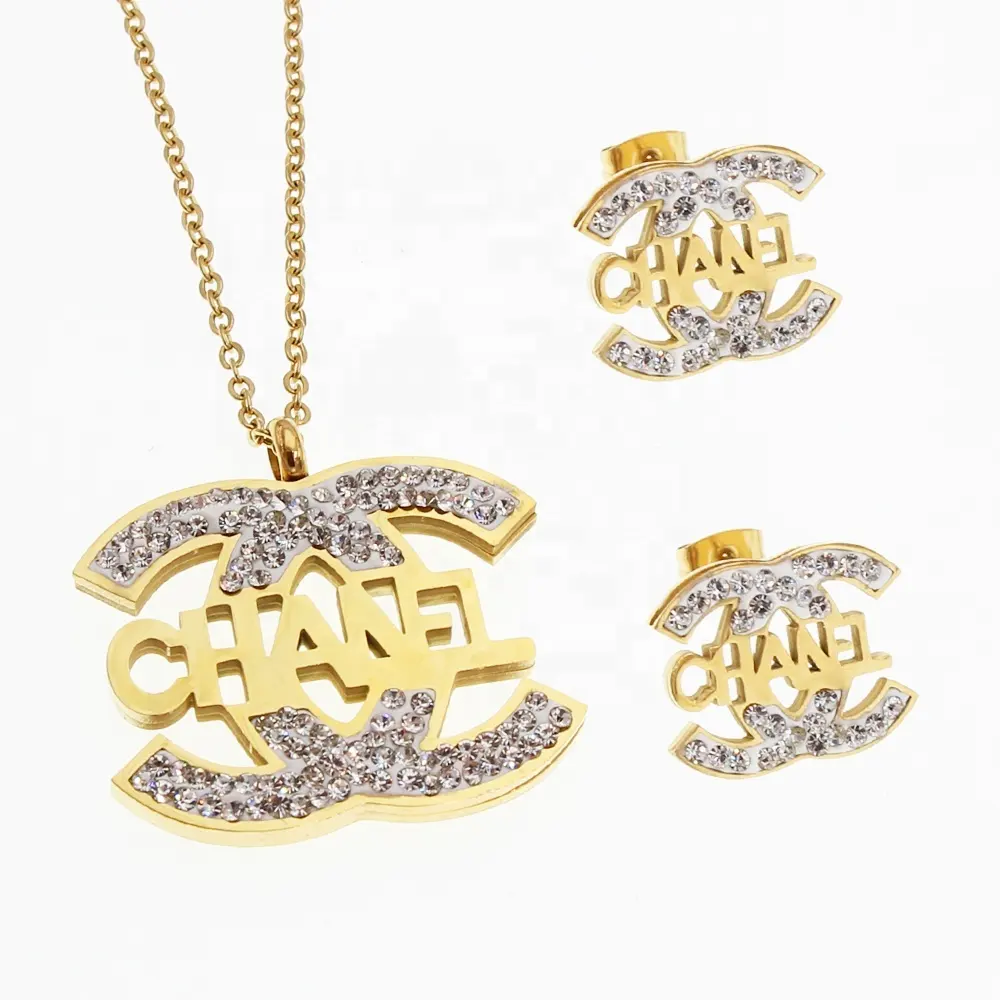 Orecchini con collana placcati in oro 18 carati Set di gioielli in acciaio inossidabile 316 di marca famosa per le donne Joyas