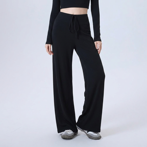 Pantalones de chándal anchos de cintura alta con cordón para mujer, estilo casual, transpirables, para deporte y ocio, color heather, venta al por mayor - Product Image 2