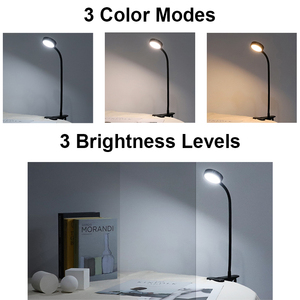 Eyecaring 3 chế độ màu Dimmable USB LED clip trên đọc ánh sáng đèn bàn với kẹp cho giường chiếu sáng đầu giường - Product Image 2