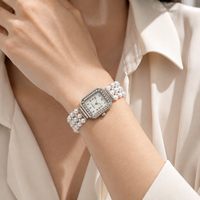 Montre-bracelet vintage en argent avec perles et strass, cadran rectangulaire, pour femme, élégante, mode, OEM ODM