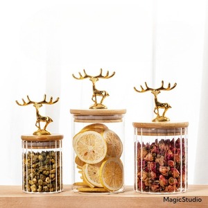 Luxury Airtight Tea Jar with Bamboo Lid Food Storage Canister Glass Jar with Bamboo Lid
