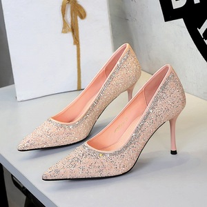 Banquet Elegant Women's High-Heeled Shoes Sequins <b>Beads</b> Pointed Toe Shallow Mouth Thin Heels Slip-On AutumnFactory <b>direct</b> sales - Product Image 4