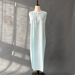 Women's 100% Cotton Nightgown - Sleeveless Long Sleepwear, Mid-Calf Length