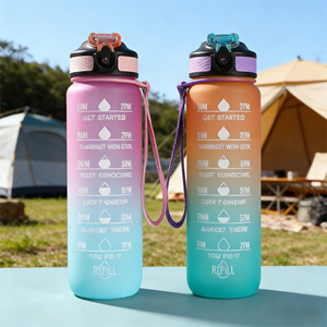Bouteilles de sport motivantes sans BPA en Tritan 1L (32oz) avec marqueur de temps, sangle de transport, anti-fuite et compatibles <span class=keywords><strong>lave</strong></span>-<span class=keywords><strong>vaisselle</strong></span> pour la gym, le fitness et les activités de plein air - Product Image 4