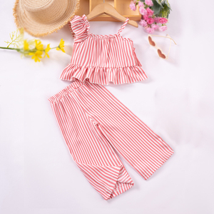 Offerta Estiva: Set di Abbigliamento per <span class=keywords><strong>Ragazze</strong></span> 2 Pezzi, Top Corto e Pantaloni Larghi con Motivo a Righe, Moda Elegante per Bambine - Product Image 2