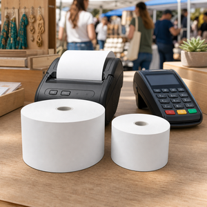 Rouleau d'étiquettes thermiques autocollantes en papier POS de qualité supérieure, sans BPA ni BPS, pour terminaux, vente en gros - Product Image 1