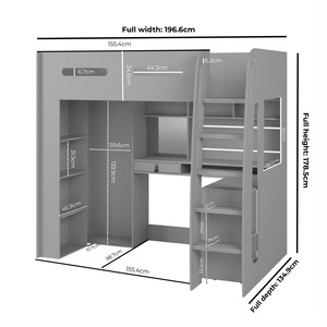 Cama Alta Moderna Ecológica de Madera Maciza MDF con Escritorio y Armario - Product Image 4
