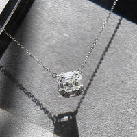 Collier en Moissanite Taille Asscher 2 Carats, Argent S925, Pendentif Carré Effet Sucre, Chaîne Câble à 4 Griffes, Bijou Tendance pour Femme
