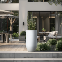 Pots à fleurs en ciment renforcé de fibre de verre blancs, hauts, 60/80 cm, résistants aux UV, pour jardin, maison, hôtel