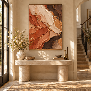 Dipinto a Olio Astratto 3D in Terracotta Marrone Ruggine su Tela con Texture di Pietra Venata Dorata, Arte Murale per Hotel e Ville di Lusso - Product Image 2