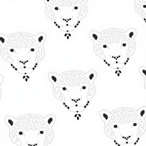 ผ้าฝ้ายสีดำปักลายหัวเสือดาวสีขาว ลายหน้าสัตว์ทั่วผืน งานปักด้ายบูติ ผ้าทอสำหรับใช้ในบ้าน น้ำหนักเบา - Product Image 1