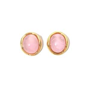 Boucles d'oreilles tendance en acier inoxydable 316L plaqué or PVD avec pierre rose et design rond - Product Image 1