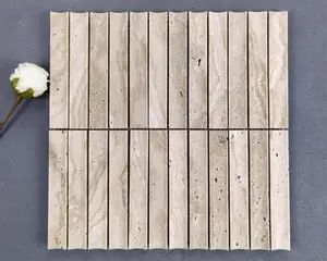 Modern New Design Cheap 10Mm 300X300 Fluted Concave Beige Travertine Marble Stone Mosaic Shower Wall Decor Tiles