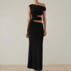 Custom High Quality Ladies <strong>Off</strong>-the-<strong>Shoulder</strong> Neckline <strong>Dress</strong> Elegant Black Hollow - Product Image 1