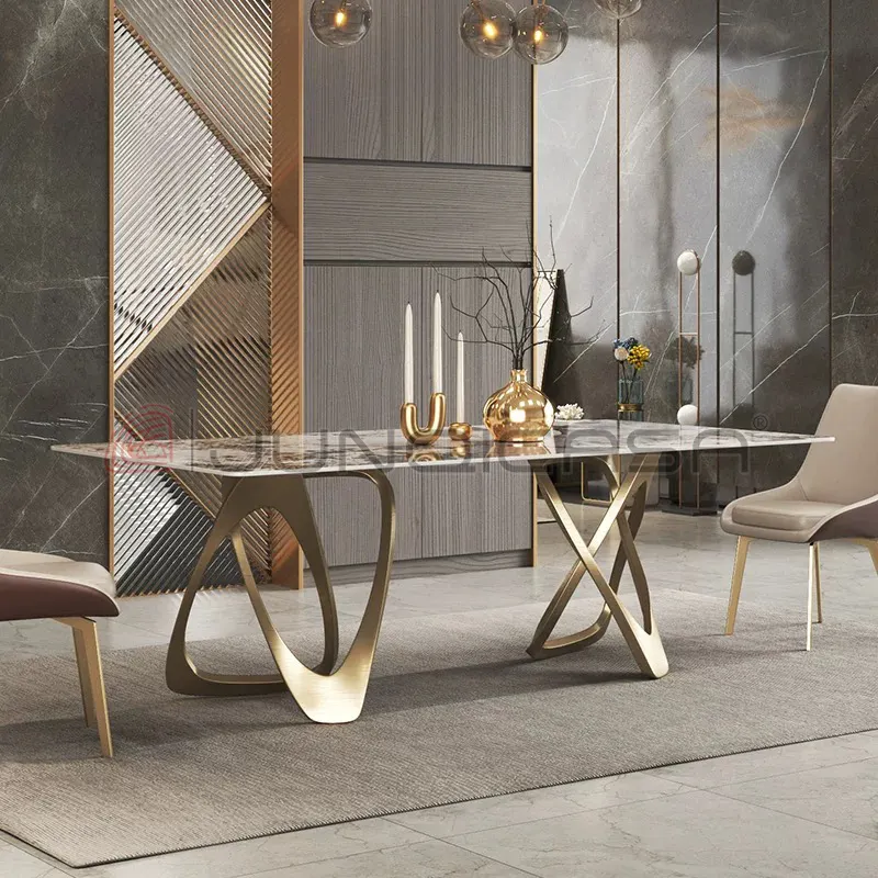Tavolo da pranzo di lusso leggero italiano per 8 persone mobili moderni per sala da pranzo tavolo da pranzo Set piano in marmo