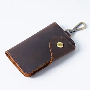 Hot sale Cowhide handmade creative key chain Leather mens and mens car multi-function waist key bag card bag zero wallet