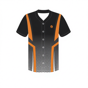 เสื้อเบสบอลผู้ชายแบบสั่งทำพิเศษจาก PUFFIN SPORTS OEM คอวี แขนสั้น ติดกระดุมด้านหน้า พิมพ์ลายเรขาคณิตแบบระเหิด ซับเหงื่อได้ดี - Product Image 1